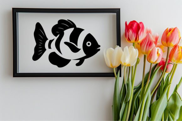 Black Silhouette of a Clown Fish Drawing