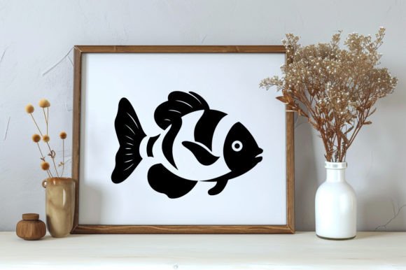 Black Silhouette of a Clown Fish Drawing