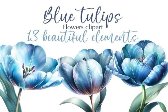 Blue Tulips Flowers Printable Clipart