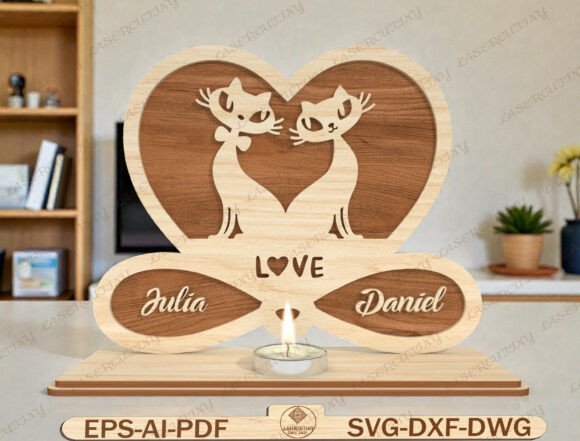 Cat Heart Candle Holder Laser Cut Cat Heart Candle Holder Laser Cut