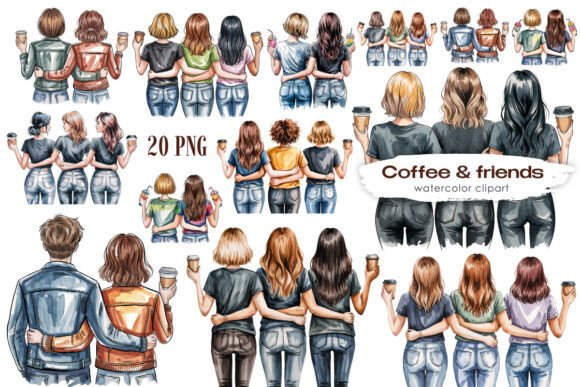 Coffee & Friends – Watercolor Girls PNG