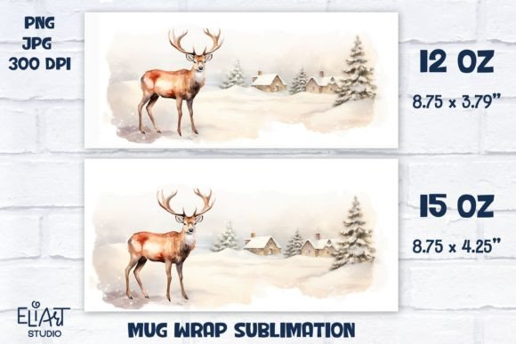 Deer Mug Sublimation, Winter Mug Wrap Deer Mug Sublimation, Winter Mug Wrap
