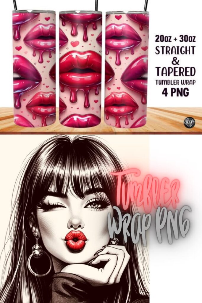 Dripping Lips Valentine Tumbler Wrap PNG Dripping Lips Valentine Tumbler Wrap PNG
