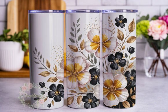 Elegant Black Gold Floral 20oz Tumbler W Elegant Black Gold Floral 20oz Tumbler W