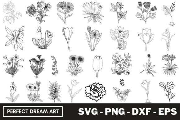 Flowers Silhouette Bundles Outline