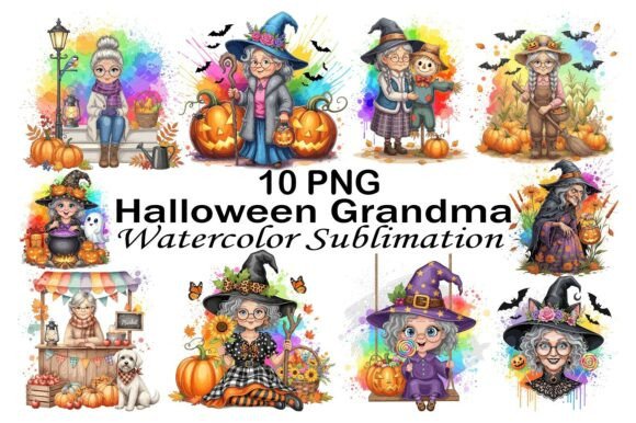 Halloween Grandma Watercolor Sublimation
