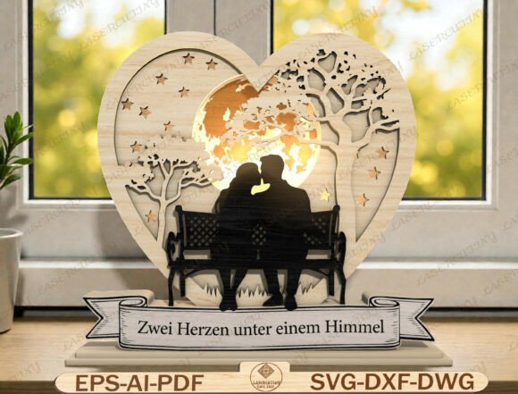 Heart Couple Moon Shadow Box Laser Cut Heart Couple Moon Shadow Box Laser Cut