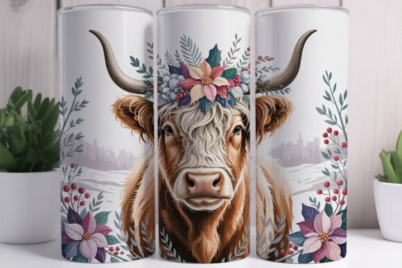 Highland Cow Winter Floral 20oz Tumbler Highland Cow Winter Floral 20oz Tumbler