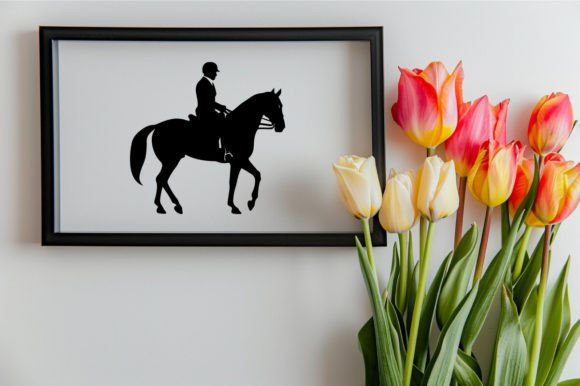 Horseback Rider Black Silhouette Drawn