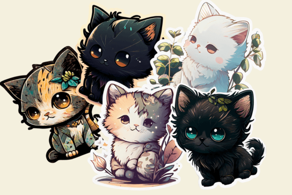 Kawaii Cute Cats Illustrations Clipart