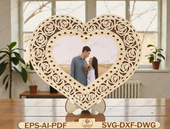 Rose Heart Photo Frame Laser Cut File Rose Heart Photo Frame Laser Cut File