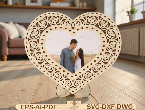 Rose Heart Photo Frame Laser Cut File Rose Heart Photo Frame Laser Cut File