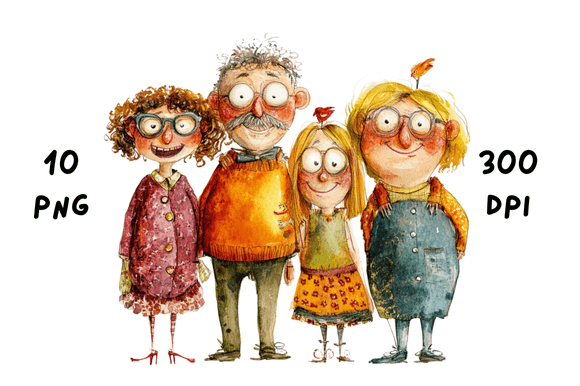 Whimsical Funny Quirky Family Clipart