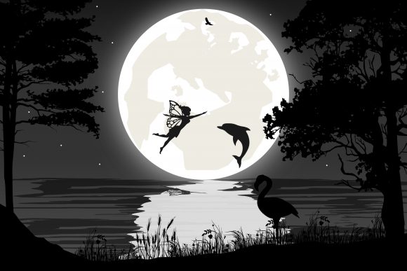 Cute Fairy and Dolphin Silhouette