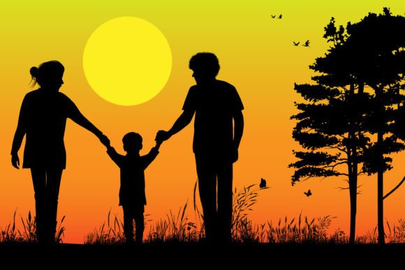 Cute Family Silhouette Landscape