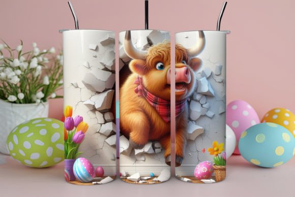 3d Easter Highland Cow Tumbler Wrap