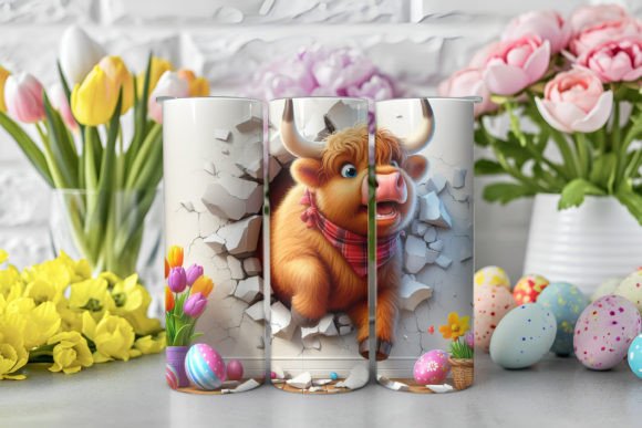 3d Easter Highland Cow Tumbler Wrap