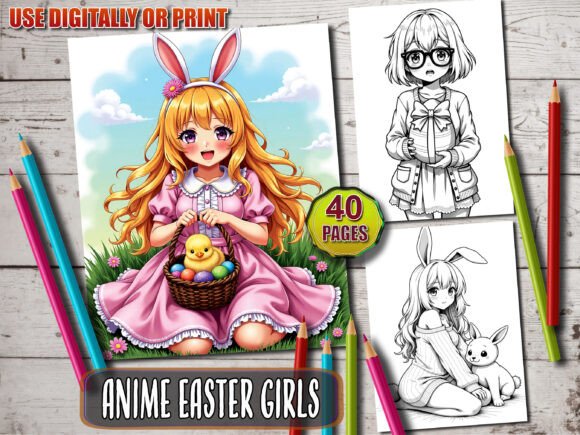 Anime Easter Girls Coloring Book
