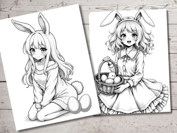Anime Easter Girls Coloring Book
