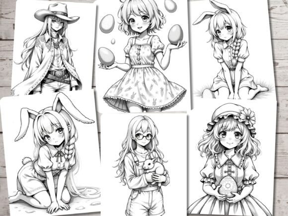 Anime Easter Girls Coloring Book