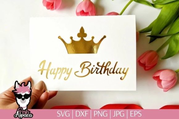 Birthday Card with Crown SVG, Template