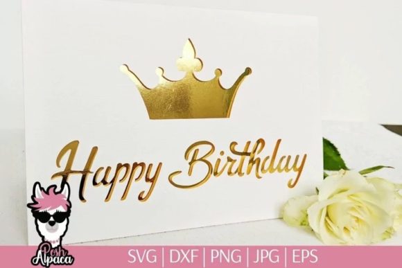 Birthday Card with Crown SVG, Template