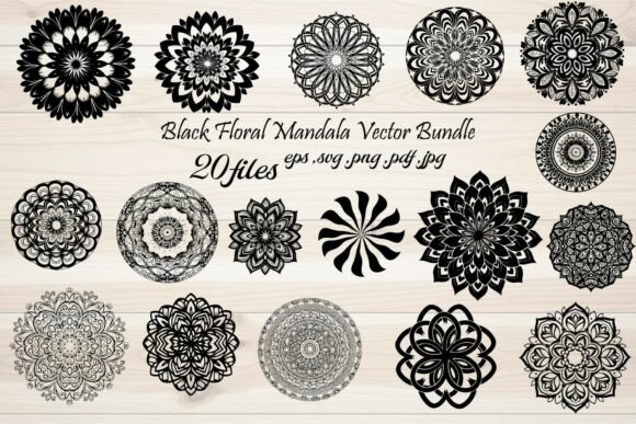 Black Floral Mandala Vector Bundle