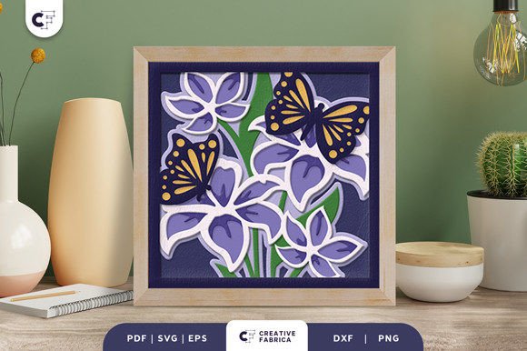 Butterfly with Flowers 3D Shadow Box SVG Butterfly with Flowers 3D Shadow Box SVG
