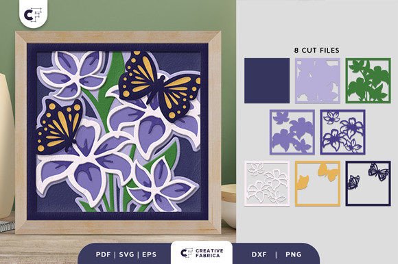 Butterfly with Flowers 3D Shadow Box SVG Butterfly with Flowers 3D Shadow Box SVG