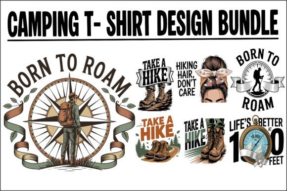 Born to Roam Camping T-Shirt Design Bundle Born to Roam Camping T-Shirt Design Bundle