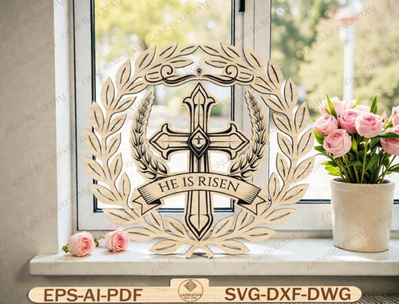 Christian Cross Wreath Sign Laser Cut