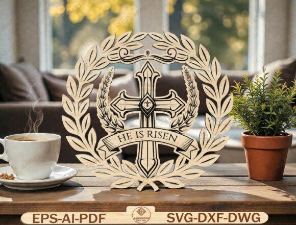 Christian Cross Wreath Sign Laser Cut