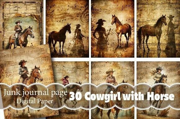 Cowgirl with Horse Junk Journal Pages