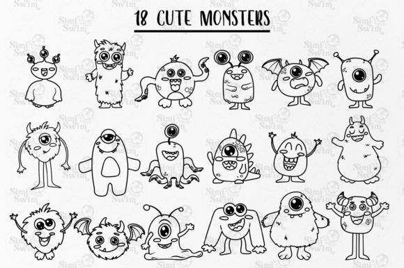 Cute Black Line Monsters Svg Halloween Cute Black Line Monsters Svg Halloween