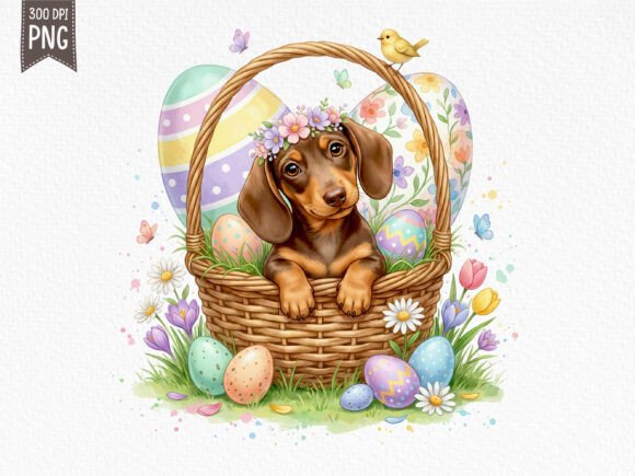 Cute Dachshund Easter Basket PNG Cute Dachshund Easter Basket PNG
