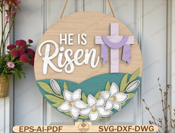 Easter Cross Round Door Hanger Laser Cut