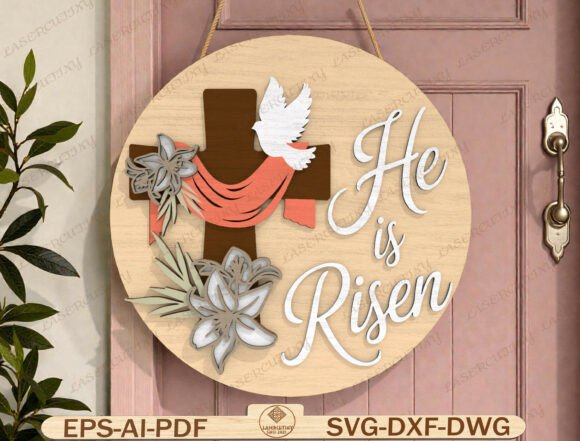 Easter Cross Round Door Hanger Laser Cut