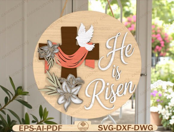 Easter Cross Round Door Hanger Laser Cut