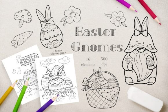Easter Gnome Silhouette Coloring Page Easter Gnome Silhouette Coloring Page