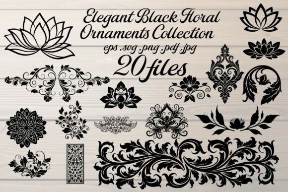 Elegant Black Floral Ornaments Bundle