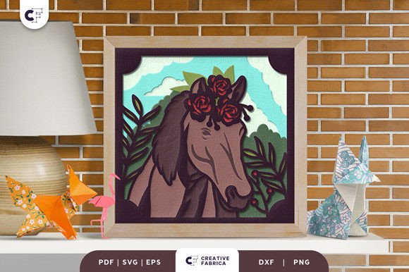 Floral Horse Head 3D Shadow Box Papercut Floral Horse Head 3D Shadow Box Papercut