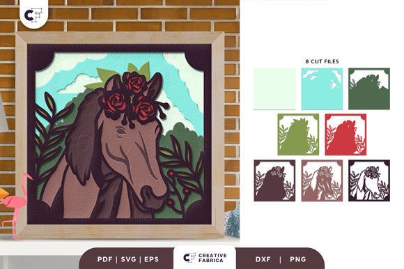 Floral Horse Head 3D Shadow Box Papercut Floral Horse Head 3D Shadow Box Papercut