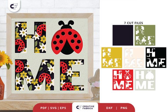 HOME Ladybug Shadow Box Paper Cut SVG HOME Ladybug Shadow Box Paper Cut SVG