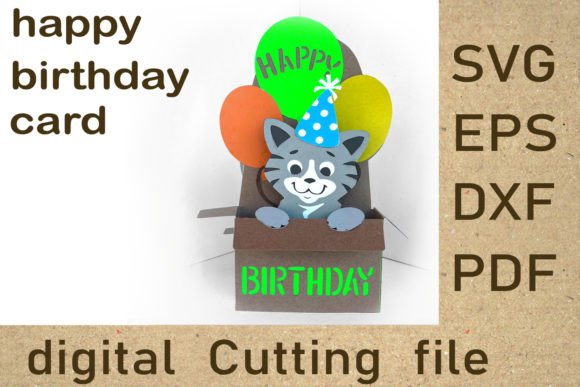 Happy Birthday Cat Card Pop Up Card SVG