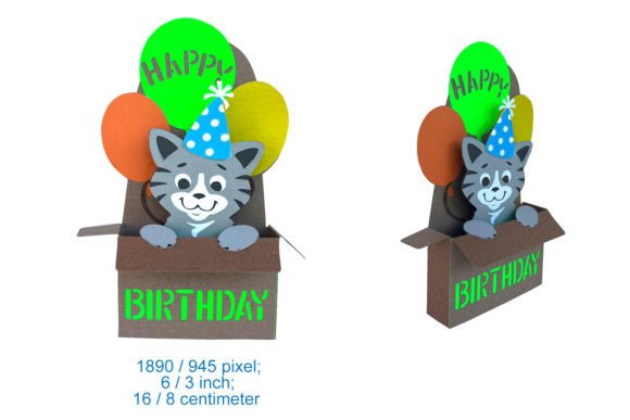 Happy Birthday Cat Card Pop Up Card SVG