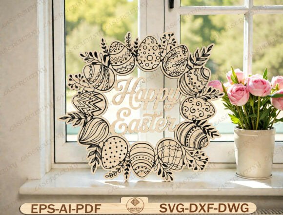 Happy Easter Egg Wreath Laser Cut File