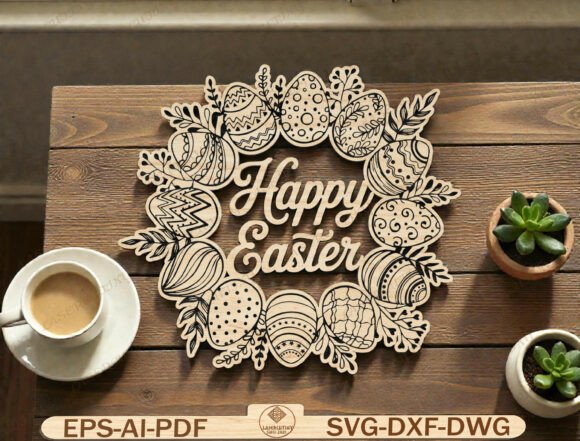 Happy Easter Egg Wreath Laser Cut File