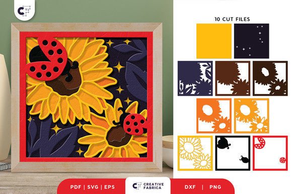 Ladybug on a Sunflower Shadow Box SVG Ladybug on a Sunflower Shadow Box SVG