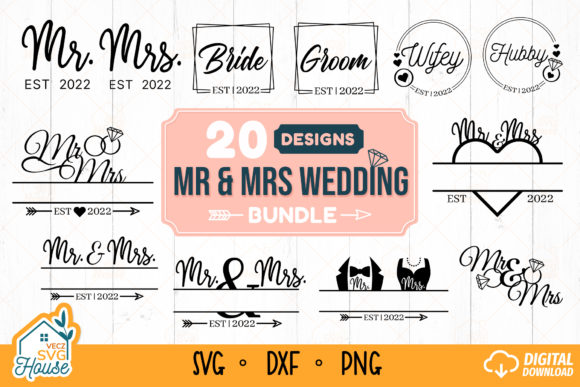 Mr and Mrs Wedding Sign Svg Bundle