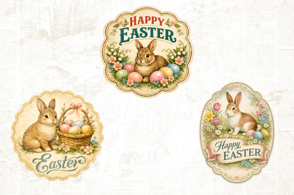 Vintage Easter Rabbit Labels PNG Vintage Easter Rabbit Labels PNG